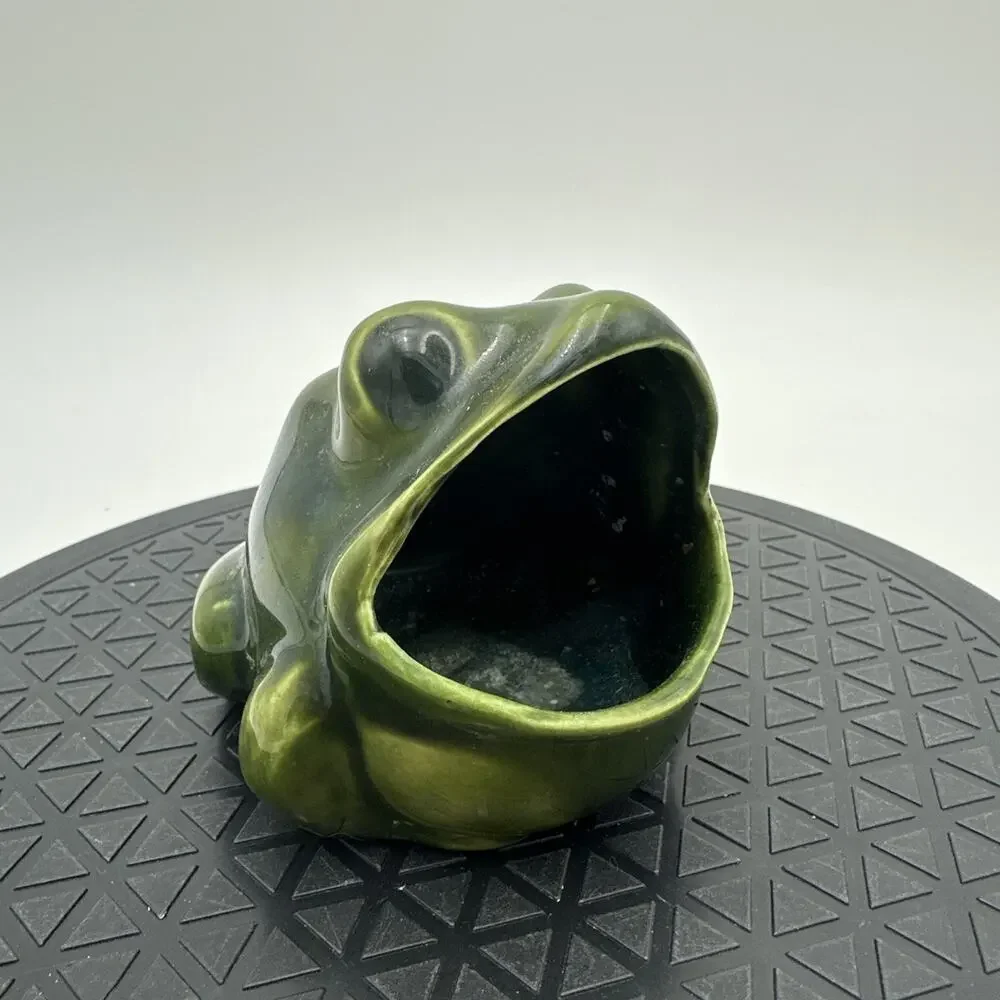 Vintage Ceramic Wide Mouth Green Frog Kitchen Sponge Holder Art Pottery